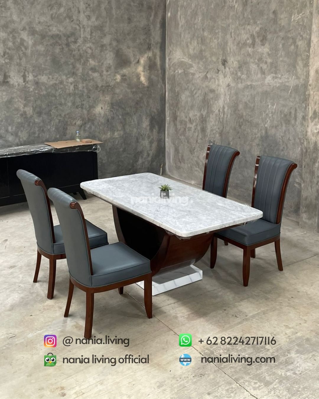 Minimalist Marble Dining Table With 4 Chairs Dark Grey (1)