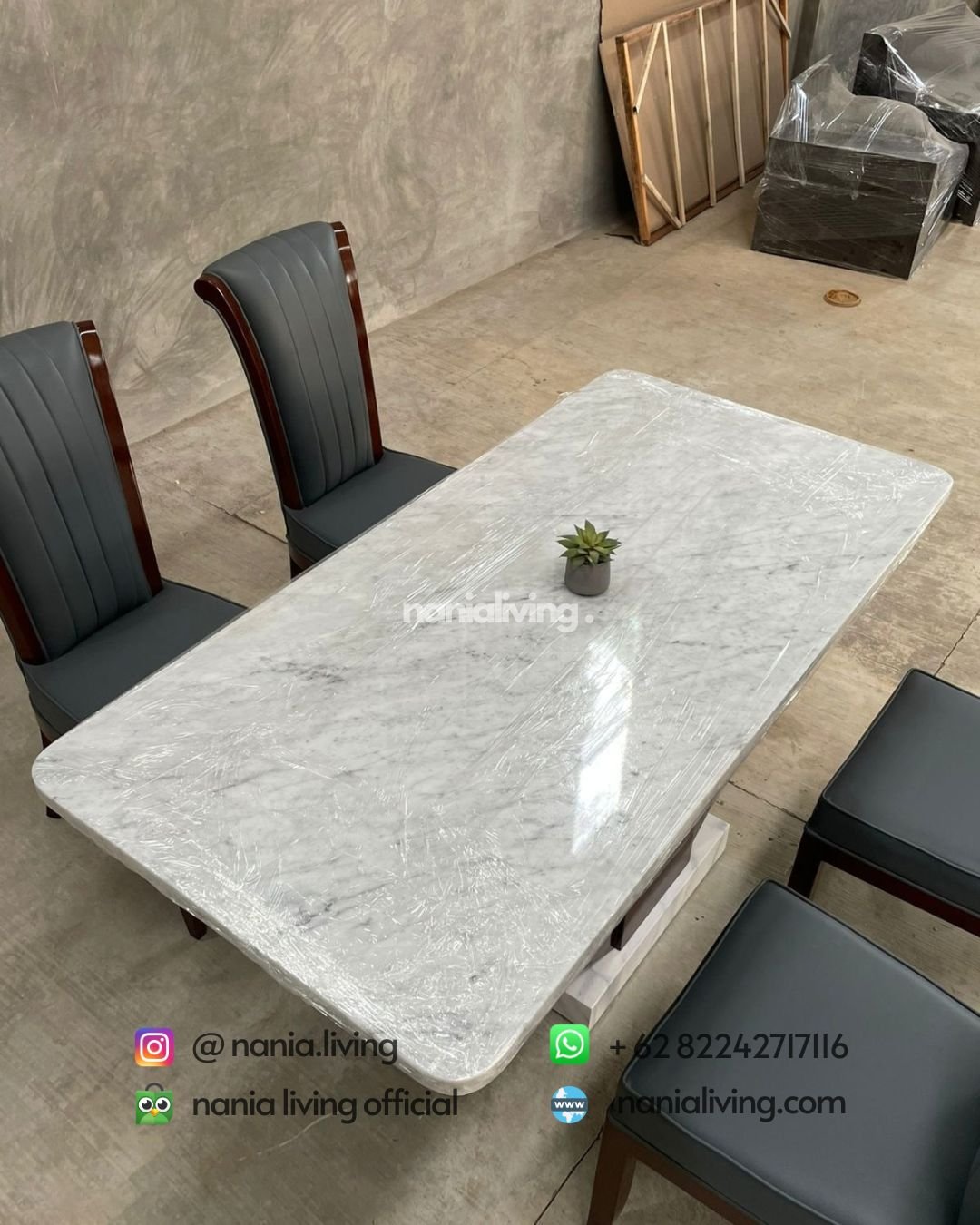 Minimalist Marble Dining Table With 4 Chairs Dark Grey (3)