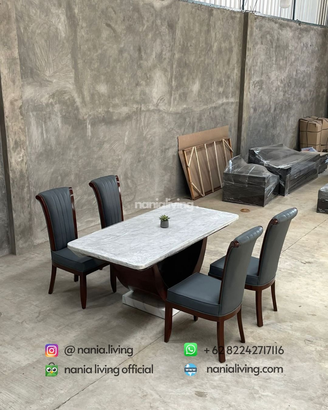 Minimalist Marble Dining Table With 4 Chairs Dark Grey (6)