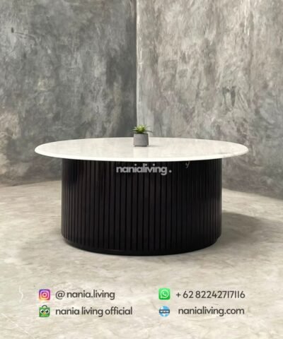 Round Marble Coffee Table With A Twisted Teak Base