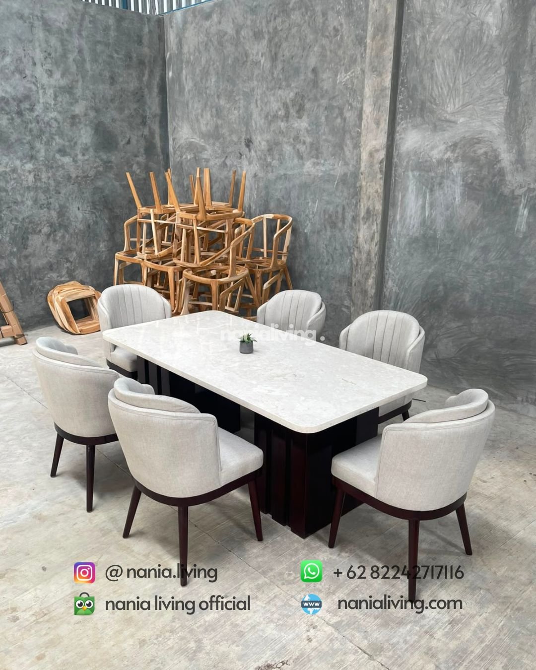 Saint Helena Marble Dining Table With 6 Modern Dining Chairs (3)