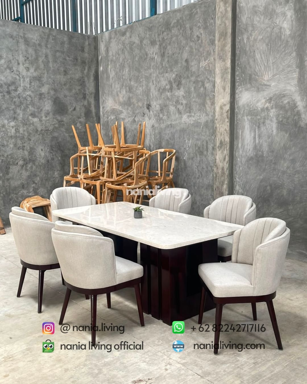 Saint Helena Marble Dining Table With 6 Modern Dining Chairs (5)