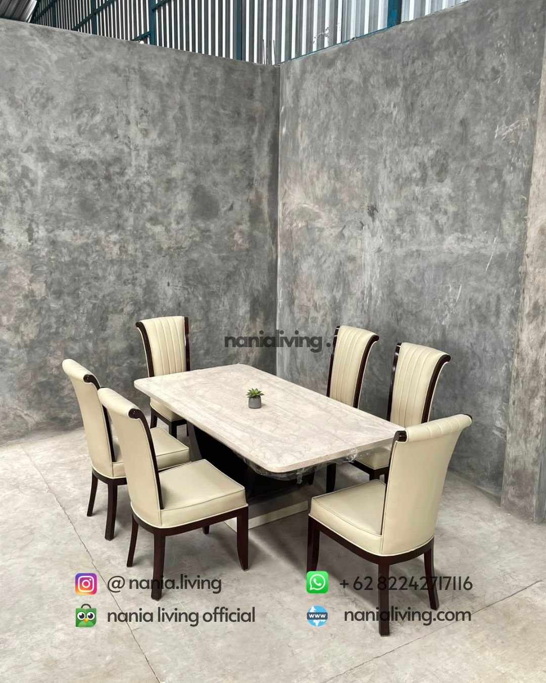 Standard Marble Dining Table With Teak Slatted Chairs (1)