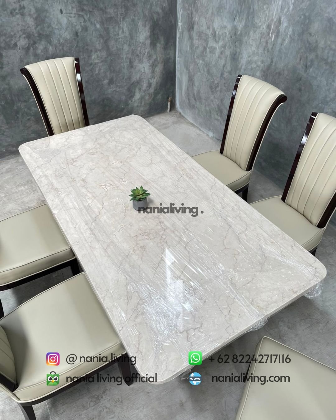 Standard Marble Dining Table With Teak Slatted Chairs (2)