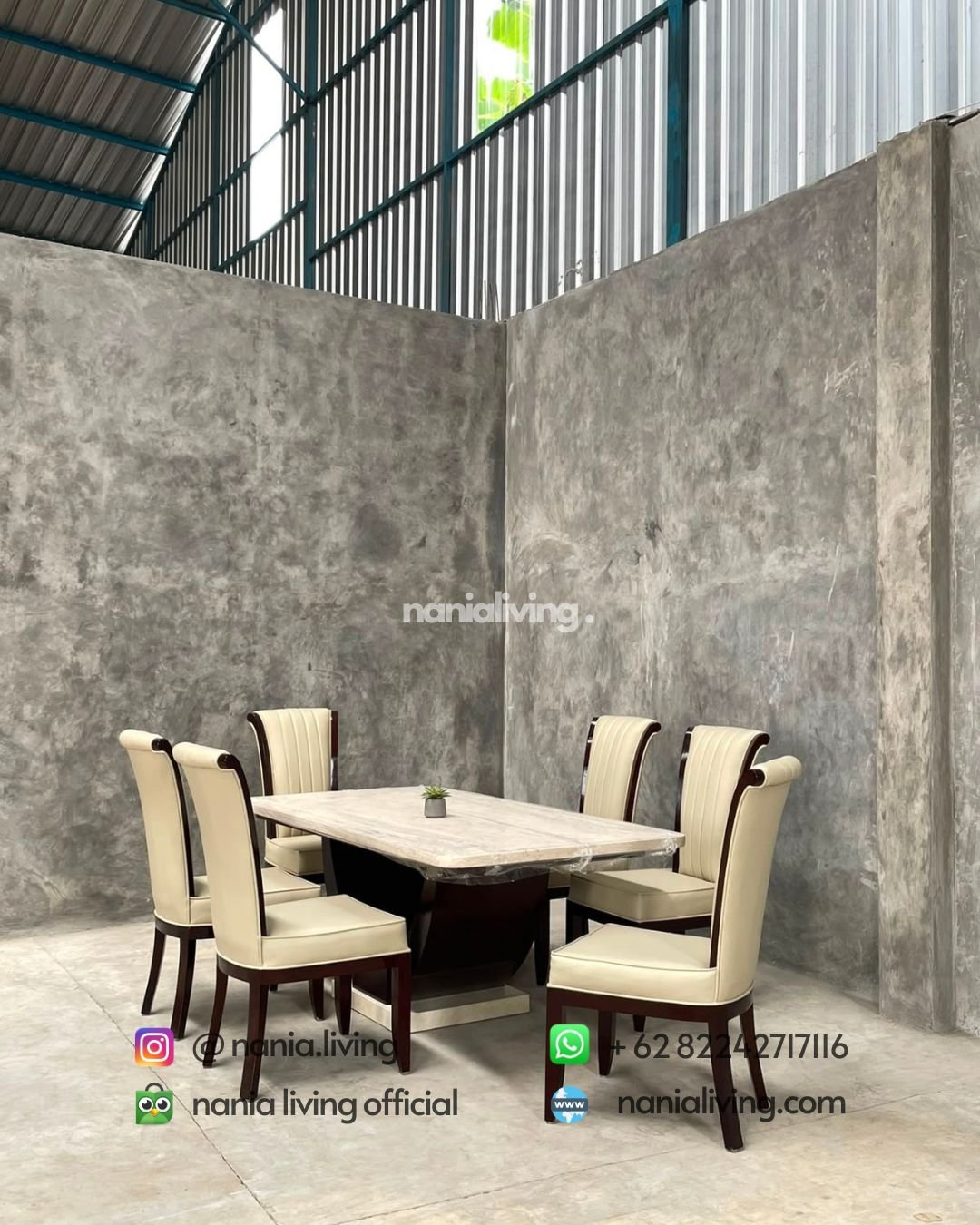 Standard Marble Dining Table With Teak Slatted Chairs (3)