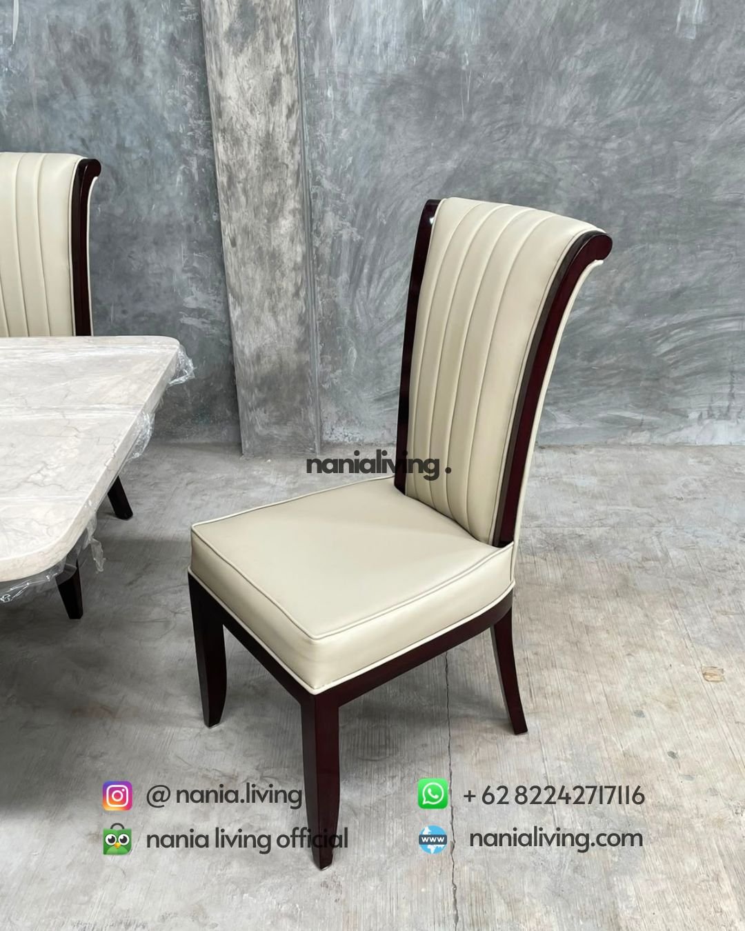Standard Marble Dining Table With Teak Slatted Chairs (4)