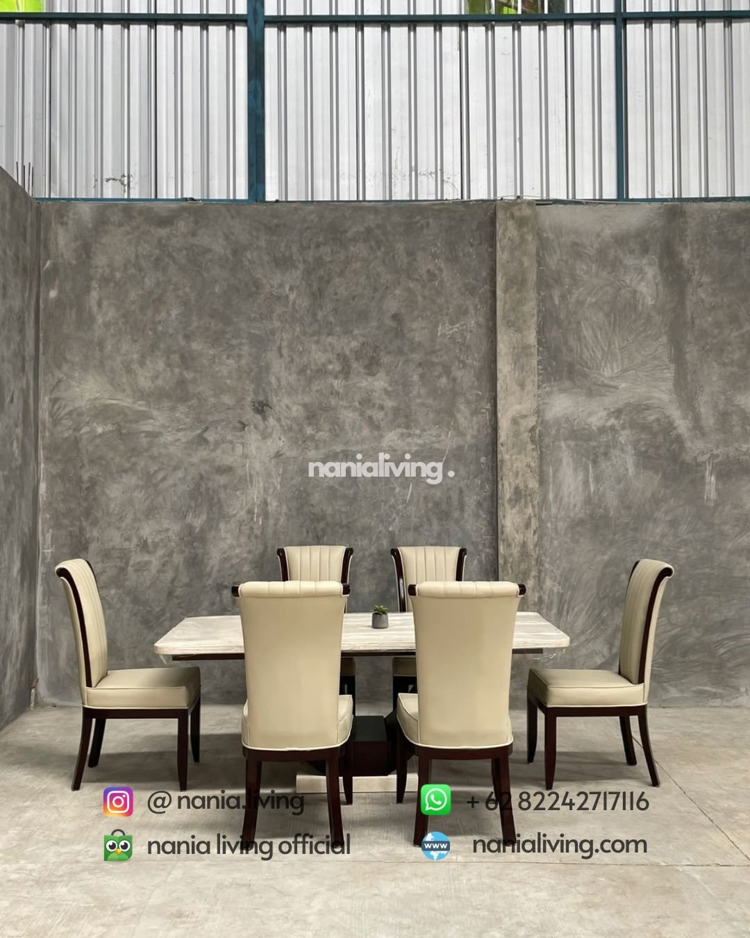 Standard Marble Dining Table With Teak Slatted Chairs (5)
