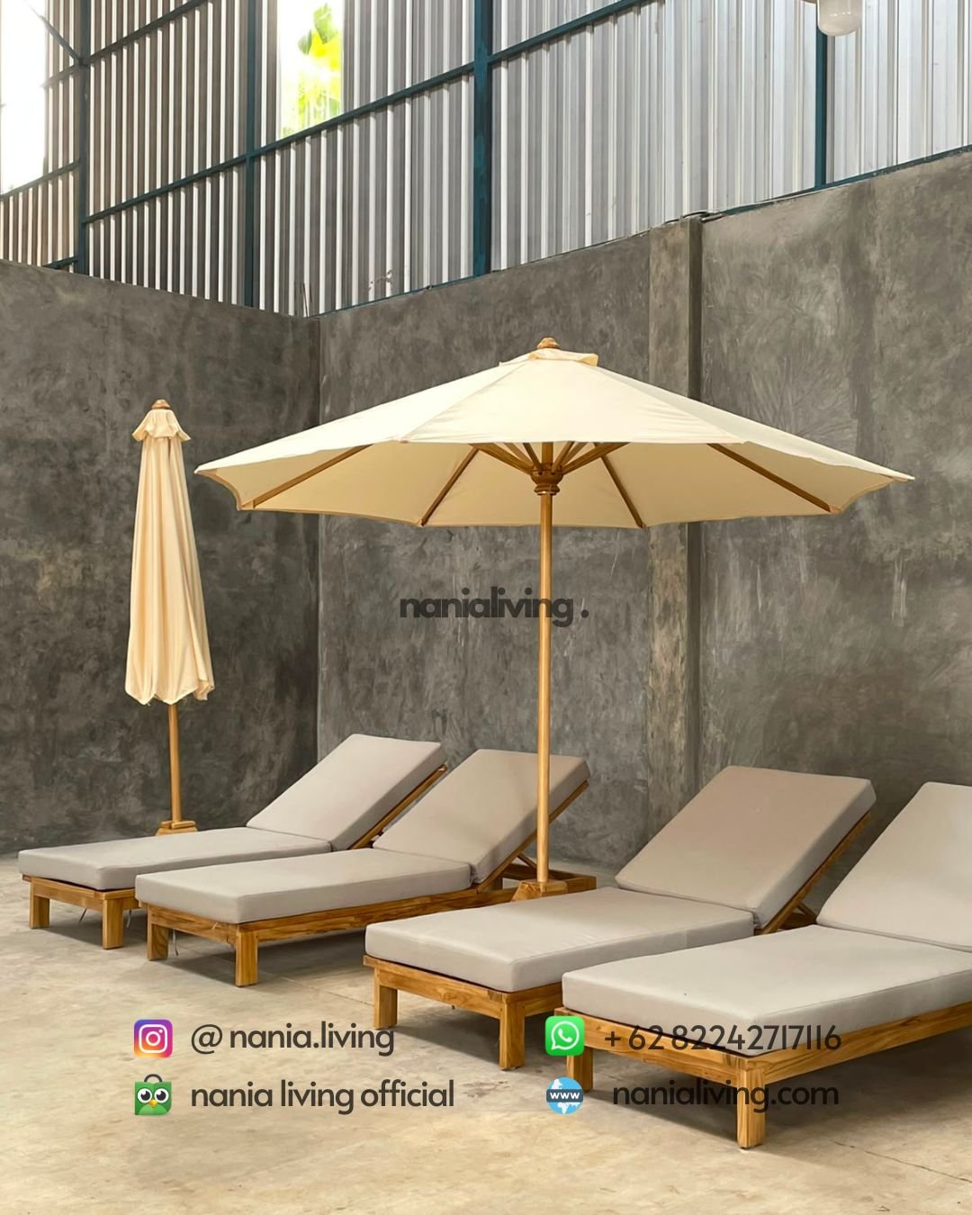 Standard Teak Sun Lounger With Parasol (2)