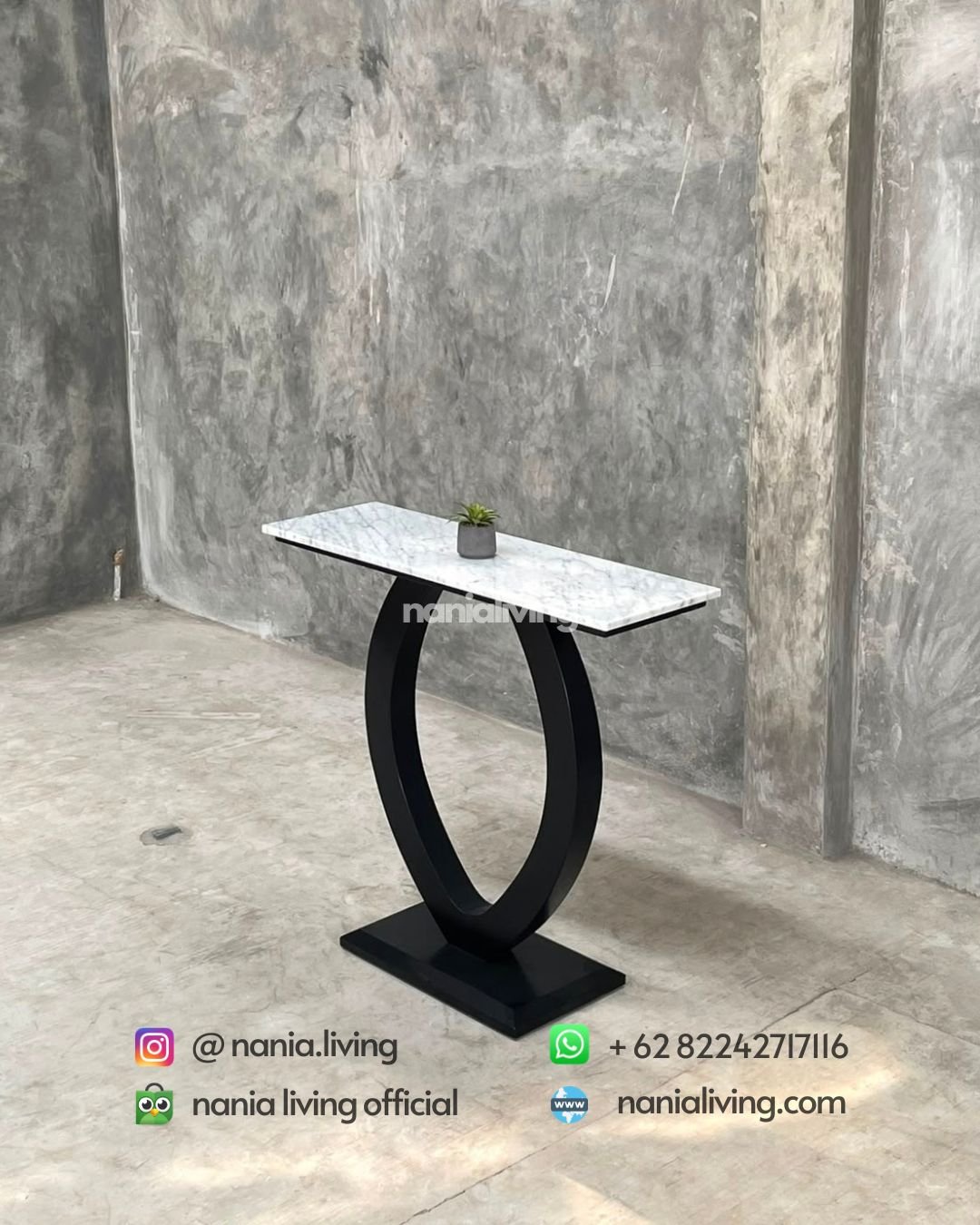 Teak Console Table With A Marble Top (1)