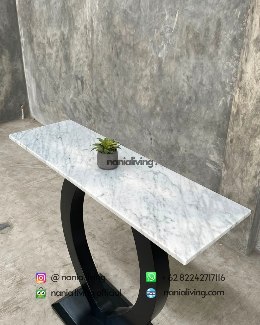 Teak Console Table With A Marble Top (2)