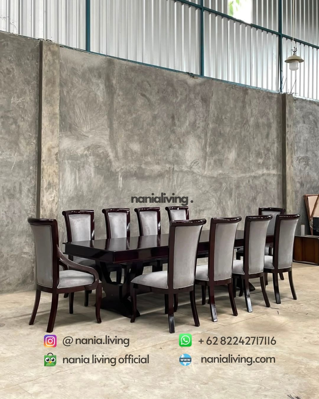 Walnut Teak Dining Table With 10 Dining Chairs (5)