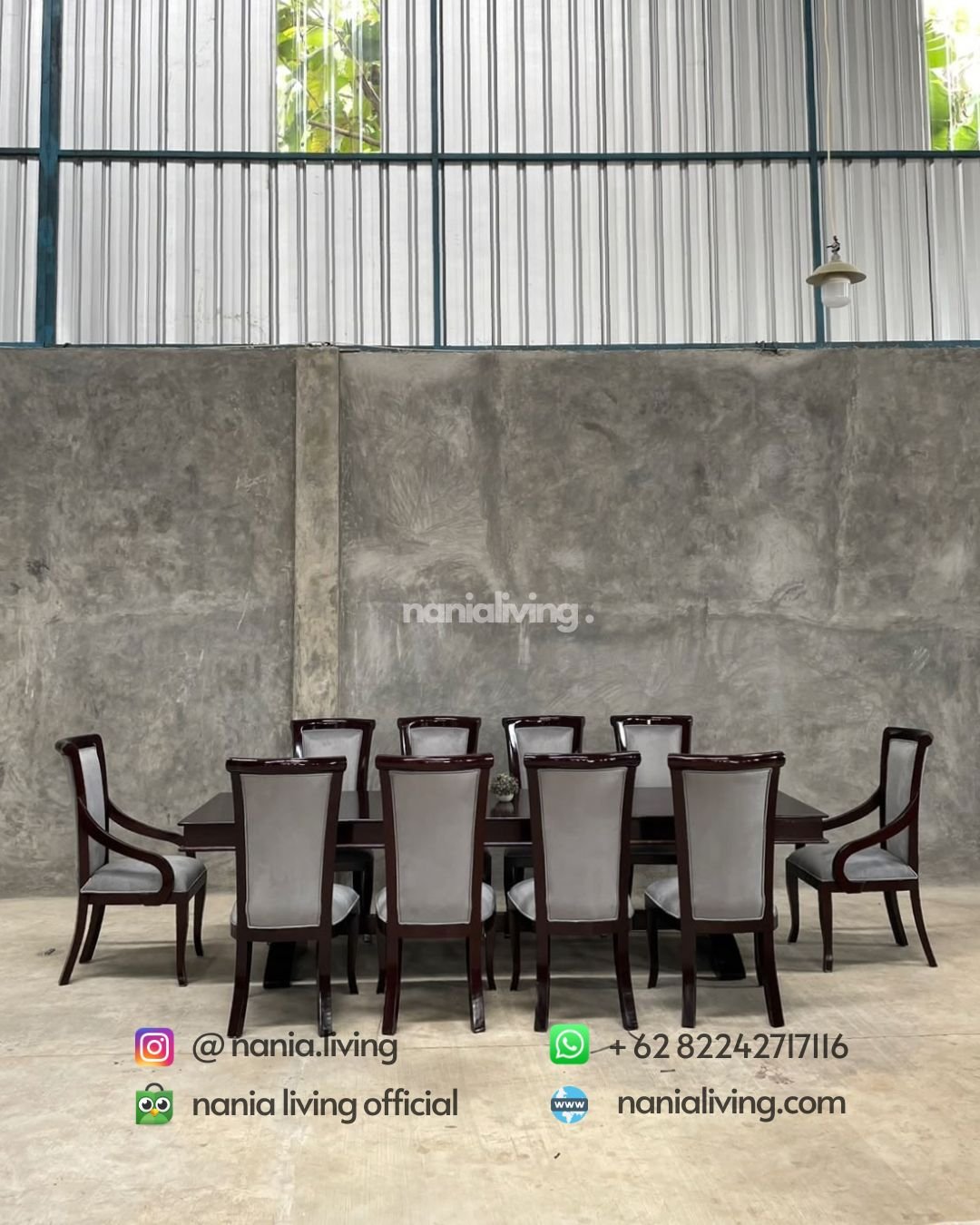 Walnut Teak Dining Table With 10 Dining Chairs (6)