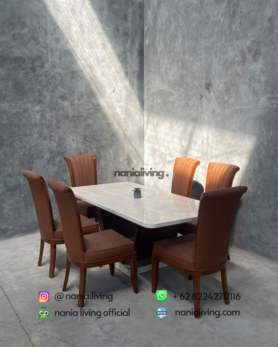 Marble Dining Table With Brown Striped Dining Chairs (1)