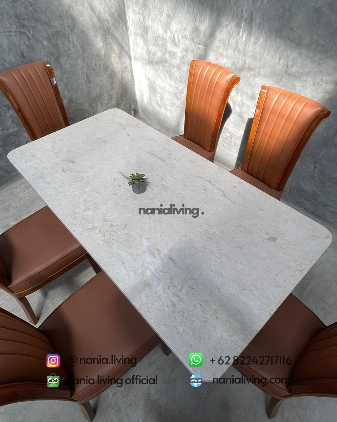 Marble Dining Table With Brown Striped Dining Chairs (2)