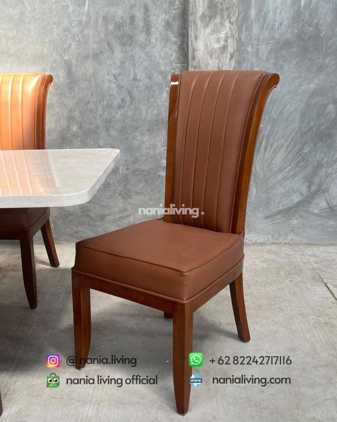 Marble Dining Table With Brown Striped Dining Chairs (3)