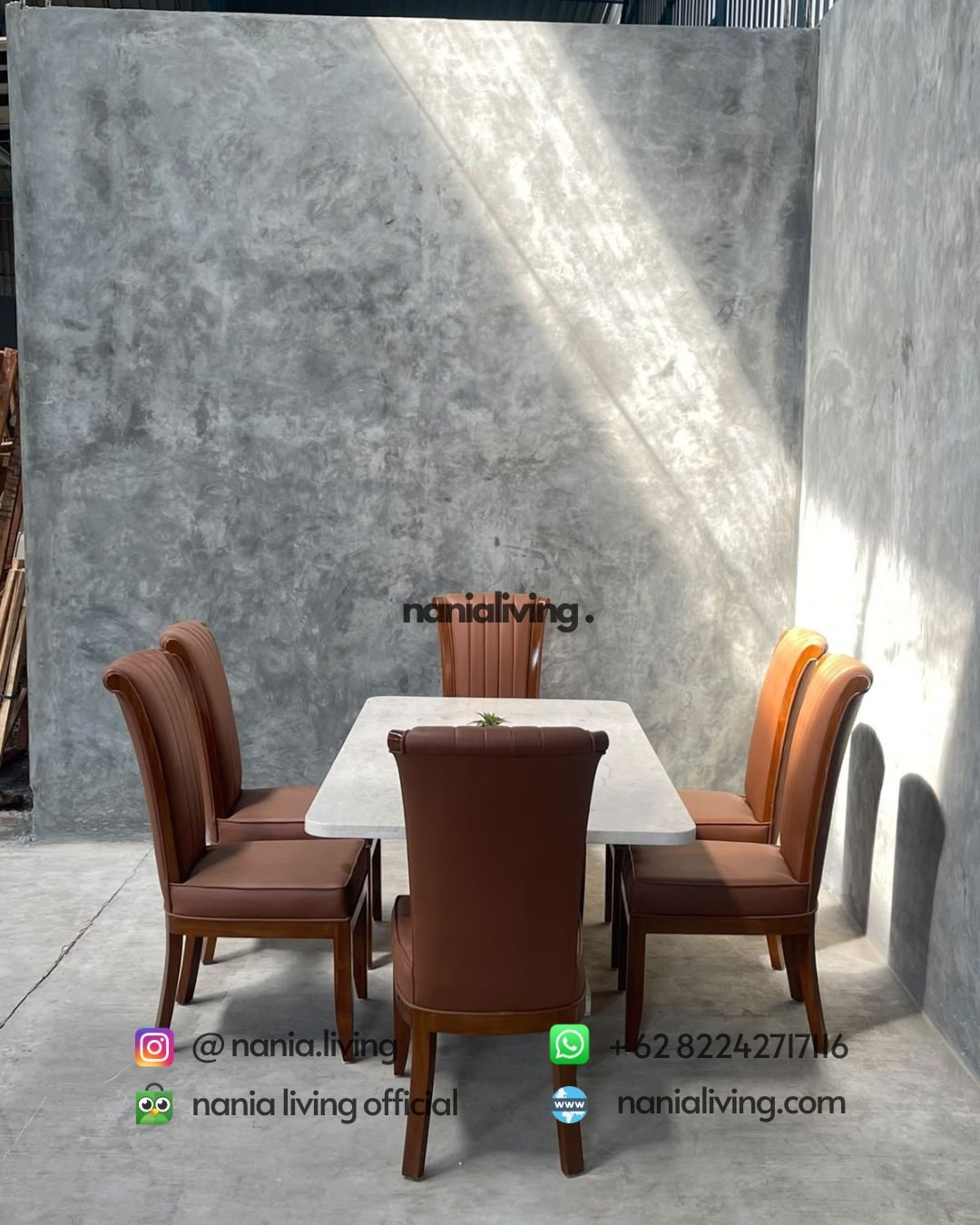 Marble Dining Table With Brown Striped Dining Chairs (4)