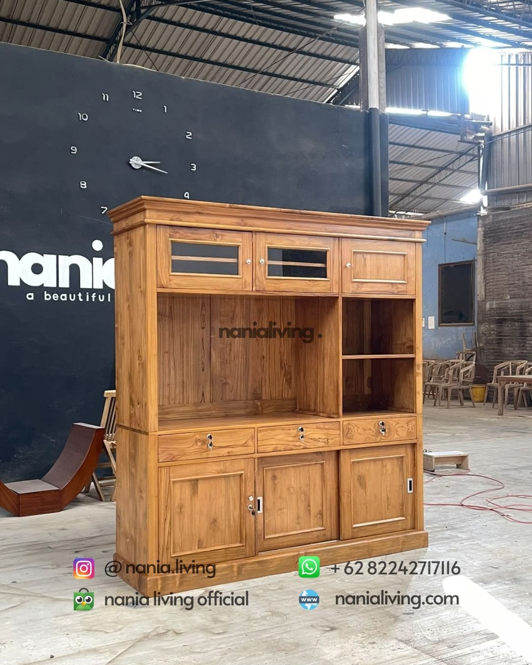 Minimalist Teak Tv Sideboard With Sliding Doors (2)