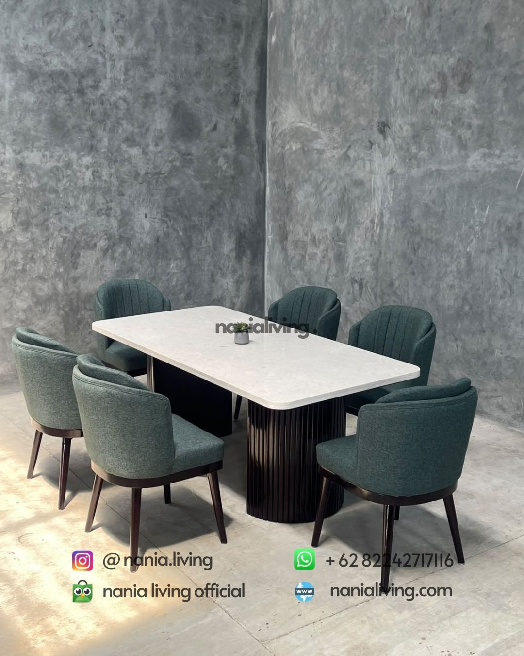 Modern Marble Dining Table Set With Slatted Legs And 6 Chairs (1)