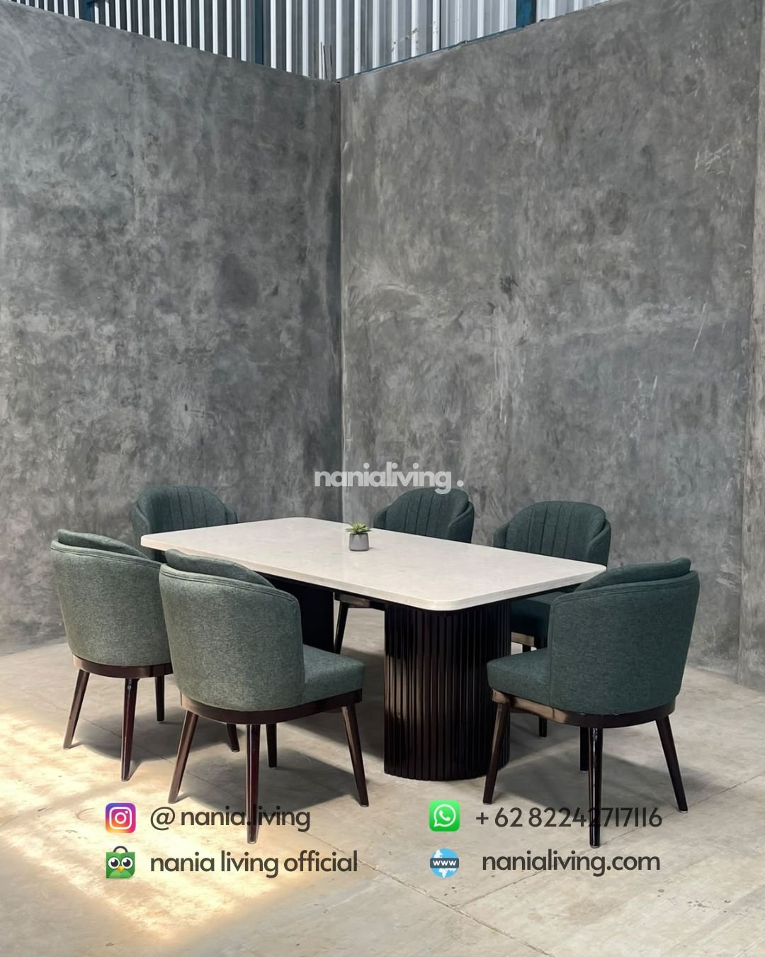 Modern Marble Dining Table Set With Slatted Legs And 6 Chairs (2)