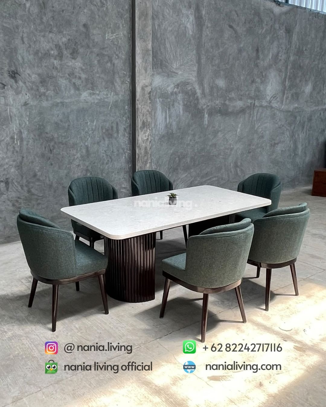Modern Marble Dining Table Set With Slatted Legs And 6 Chairs (5)